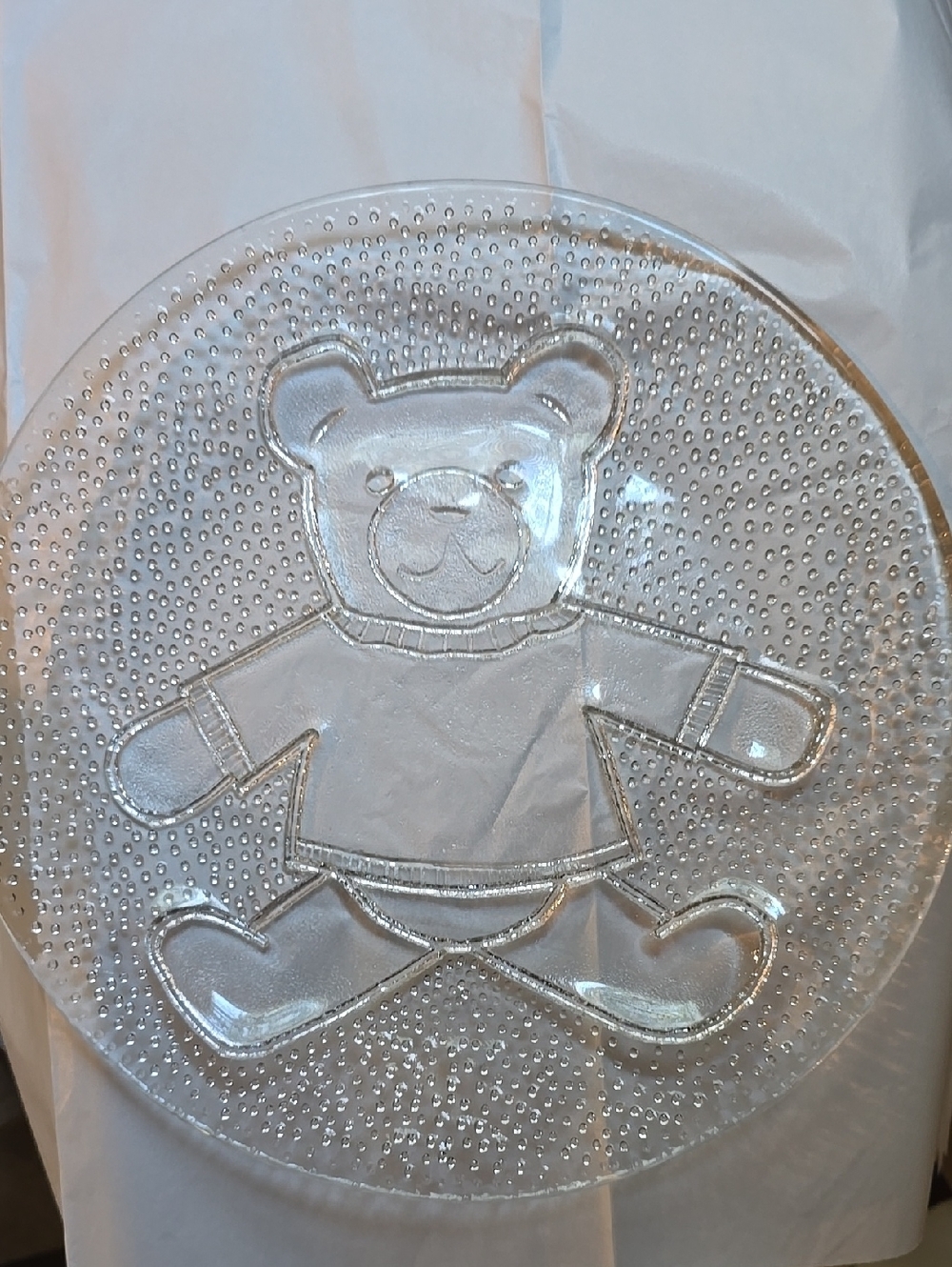 Vintage Teddy Bear Party Platter Pilgrim         Glass 1980s, 13" In